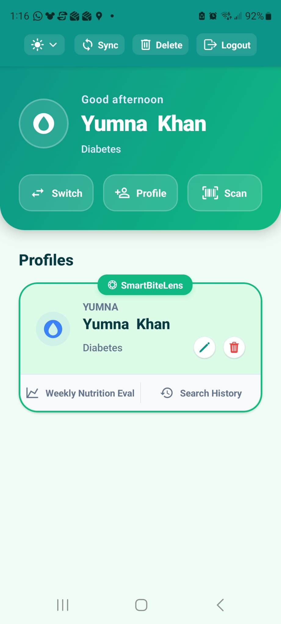 SmartBite App Screen 2